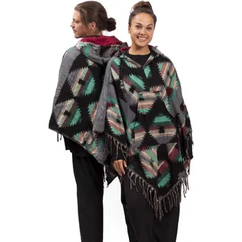 Dámské pončo Pončo se vzory PANKAJ černo-tyrkysová I.
