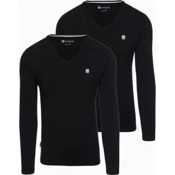 Pánské tričko Sada pánských triček s dlouhým rukávem SLIM FIT s výstřihem do V a logem, 2 kusy – 2x černé V5 Z103