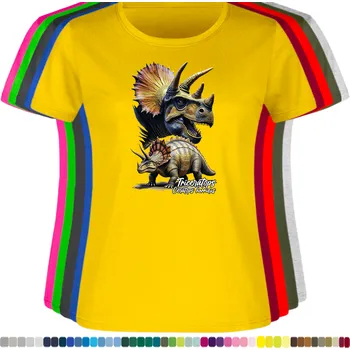 Dámské oblečení damske-levne-bavlnene-tricko-digitalni-potisk-dinosaurus triceratops Barva: Yellow - žlutá, velikost: 3XL