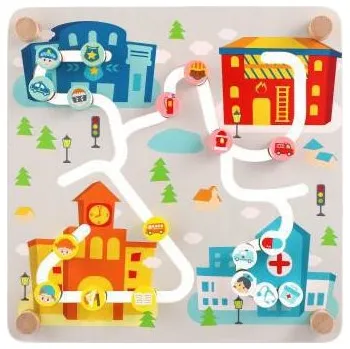 Hračka pro nejmenší Teddies Vkládačka/edukační labyrint Město/Recyklace 2v1 dřevěný