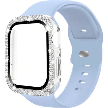 Příslušenství k chytrým hodinkám Sada Ochranný kryt s kamínky + silikonový řemínek Apple Watch 38mm Barva: Blankytně modrá, Typ: 52