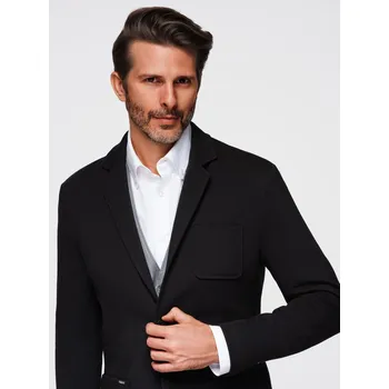 Pánská pletená bunda SLIM s jemnou texturou - černá V2 OM-BLZB-0101 - L