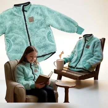 Dívčí mikina Dětská chlupatá mikina zip mintová Velikost: 74/80 Dětská mikina na zip