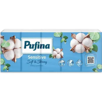 Papírové kapesníky Pufina Sensitive, 3-vrstvé, 10 x 10 ks