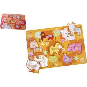 Hračka pro nejmenší Teddies Vkládačka deskové obrysové puzzle farma dřevo 18m+