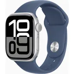Apple Watch Series 10 GPS+Cellular 42mm Silver Aluminium Case Denim Sport Band, Velikost řemínku: S/M (130-180mm) MWX33QC/A