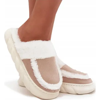 Dámské pantofle Dámské PANTOFLE s hrubou podrážkou, teplé KOŽÍŠEK VINCEZA 19952 béžové, velikost 36