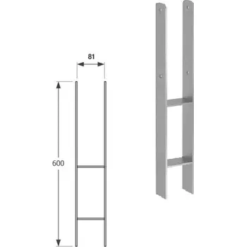 Tesařské kování DOMAX PSH zapuštěná patka sloupku typu H Žárový zinek (ZNO) PSH 80 - 81 x 600 x 60 x 6.0 mm (1 ks)