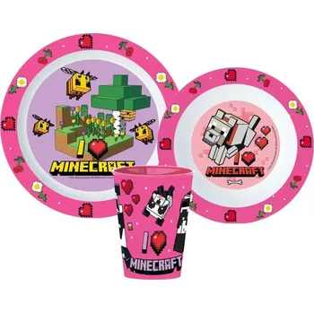 Party nádobí Sada plastového nádobí s kelímkem Minecraft Růžová