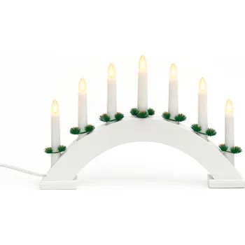 Vánoční svícen Vánoční dřevěný svícen ve tvaru oblouku, bílá barva, 7 svíček, teplá bílá