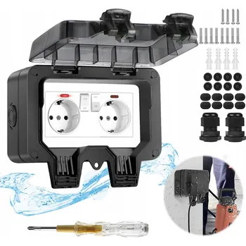 Elektrická zásuvka DVOJITÁ ZAHRADNÍ ZÁSUVKA IP66 VODĚODOLNÁ NA OMÍTKU + PŘÍSLUŠENSTVÍ 250V