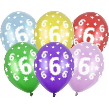 Balónek Balónky 30 cm, 6. narozeniny, Metallic Mix 6 ks