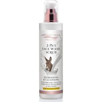 Čistící gel Donkey Milk Treasures Osvěžující a čistící exfoliační gel na obličej s oslím mlékem a mořskými řasami (250ml)