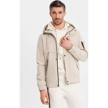 Pánská prošívaná bunda s košilovým střihem – khaki V3 OM-JALP-0215