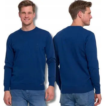 Pánský svetr PÁNSKÝ SVETR 100% BAVLNA MORAJ KLASICKÝ HLADKÝ MODRÝ 3XL