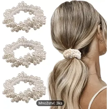Sada 3 perlových gumiček v bílé barvě (Vlasové doplňky )
