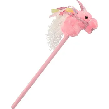 plyšák PLYŠ Kůň jednorožec růžový na tyči 80cm koňská hlava na baterie Zvuk