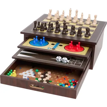 Dřevěná hračka Dřevěné společenské deskové hry 10 v 1