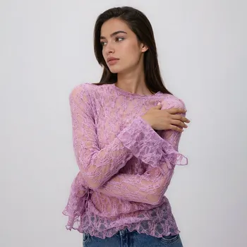 Dámská halenka Reserved - Krajková halenka s vázáním - fialová - 379IK-45X - 379IK-45X-S