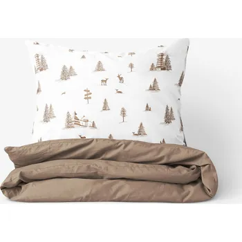 Povlečení Bavlněné povlečení Duo - Beskydy s kávovou hnědou 140 x 200 a 70 x 90 cm