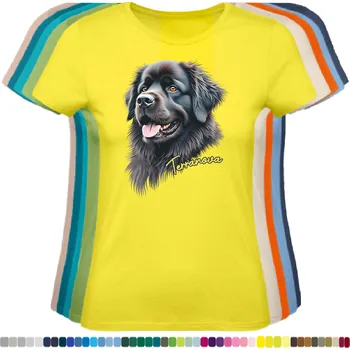 Dámské tričko damske-levne-bavlnene-tricko-digitalni-potisk-novofundlandsky pes Barva: Lemon - citronové, velikost: XS