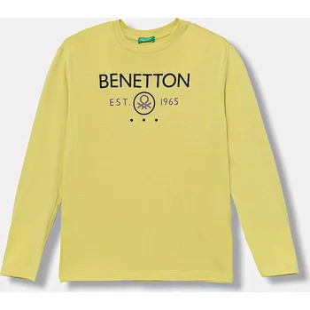 Chlapecké tričko Dětské bavlněné tričko s dlouhým rukávem United Colors of Benetton žlutá barva, s potiskem, 3I1XC10Q3 3I1XC10Q3.G.seasonal 17X, vel. 120