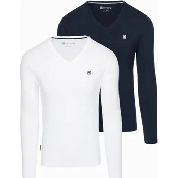 Pánské tričko Sada pánských triček SLIM FIT s dlouhým rukávem, výstřihem do V a logem, 2 kusy – směs bílé/modré V1 Z103