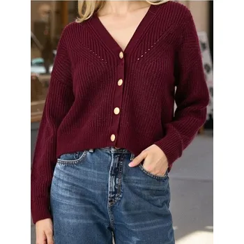 Dámský svetr Sinsay - Kardigan s ozdobnými knoflíčky - burgundy - 370FJ-40X - 370FJ-40X-L