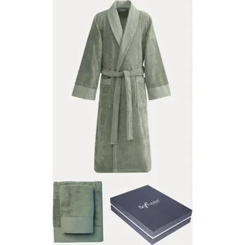 Pánský župan Soft Cotton Dárkové balení županu, ručníku a osušky AXEL, Khaki, 420 g / m², Česaná prémiová bavlna 100%, Dlouhý - vel. XL