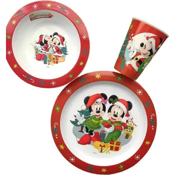 Party nádobí Sada plastového nádobí s kelímkem Mickey a Minnie Vánoce