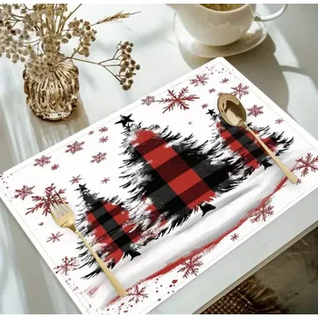 Luxusní sada vánoční prostírání - kostkované stromky 30 x 45 cm (Různé dárky )