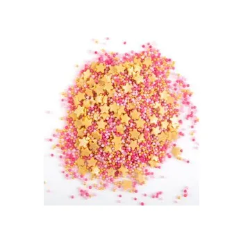 Jedlá dekorace na dort Cukrová dekorace - Hvězdičky zlaté + růžový máček / 100 g