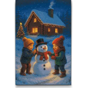 Diamantové malování Diamantové malování - Děti staví sněhuláka Velikost: 40x60cm, Rámování: Pouze srolované plátno, Diamanty: Kulaté
