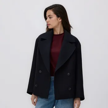 Dámský kabát Reserved - Dvouřadý flaušový kabát - tmavomodrá - WM895-59X - WM895-59X-L