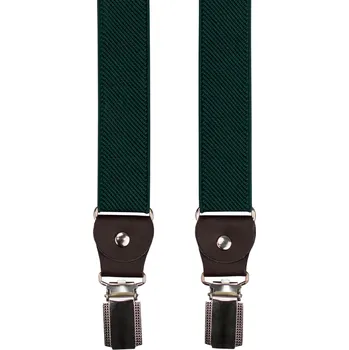 Kšandy Smaragdově zelené pánské šle s tmavě hnědou pravou kůží