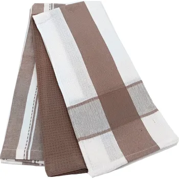 Utěrka JAHU Kuchyňská utěrka 3ks vafle hnědá -100% bavlna (45x70cm)