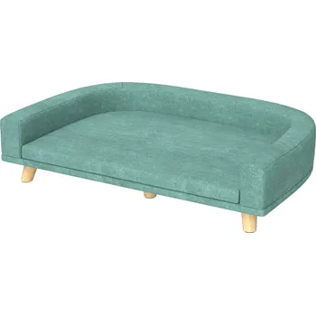 Pelíšek pro psa Pohovka pro psy PawHut Pohodlná pohovka s polštářem pro velké psy, zvýšená konstrukce s dřevěnými nohami, zelená 98x67x25cm | Aosom.de