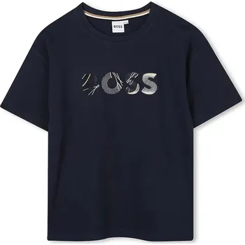 Chlapecké oblečení Dětské bavlněné tričko BOSS tmavomodrá barva, s potiskem, J52372 J52372.114.150 59X, vel. 126