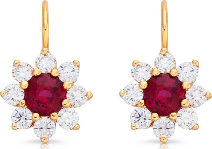 zlaté náušnice s rubíny 1.23ct s IGI certifikáty