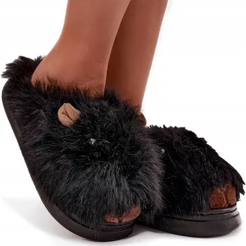 Dámské pantofle PANTOFLE DÁMSKÉ S MOTIVEM KAPIBARY KOŽEŠINOVÉ NA SILNÉ PODRÁŽCE ČERNÉ 38/39