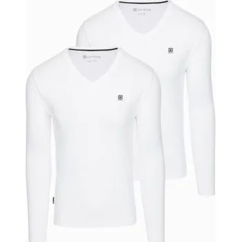 Pánské tričko Sada pánských triček SLIM FIT s dlouhým rukávem, výstřihem do V a logem, 2 kusy – 2x bílé V4 Z103