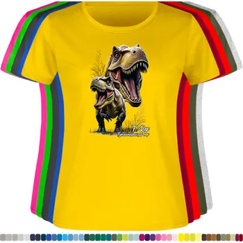 Dámské oblečení damske-levne-bavlnene-tricko-digitalni-potisk-dinosaurus-t-rex Barva: Yellow - žlutá, velikost: L