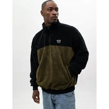 Pánská mikina MIKINA Sherpa Na Zip Do Půlky Medvídek Pánská Oversize ČERNÁ Jigga XXL