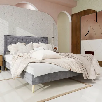 Postel Jednolůžková dřevěná postel Arhatreya 140x200 cm šedá