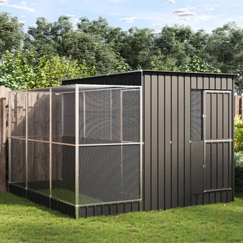 Voliéra s přístavbou stříbrná 290 x 303 x 216 cm ocelová Stříbrná 3216427