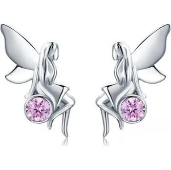 Náušnice Prosperk Stříbrné náušnice pecky víla s růžovým krystalkem S4608