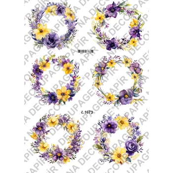 Umělecký papír Rýžový a soft papír na decoupage - Květiny žluté fialové - KB01673 Materiál: Soft, Rozměr: A4