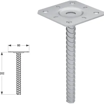 Tesařské kování DOMAX PPS zapuštěná patka sloupku Galvanický zinek stříbrný (ZNG) PPS 80 - 80 x 202 x 3.0 mm (4 ks)