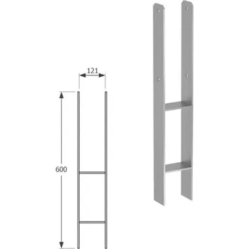Tesařské kování DOMAX PSH zapuštěná patka sloupku typu H Žárový zinek (ZNO) PSH 120 - 121 x 600 x 60 x 6.0 mm (1 ks)
