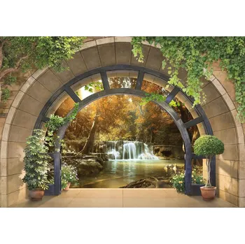 Fototapeta Fototapeta 3D VODOPÁD OPTICKÝ TUNEL LES 312x219